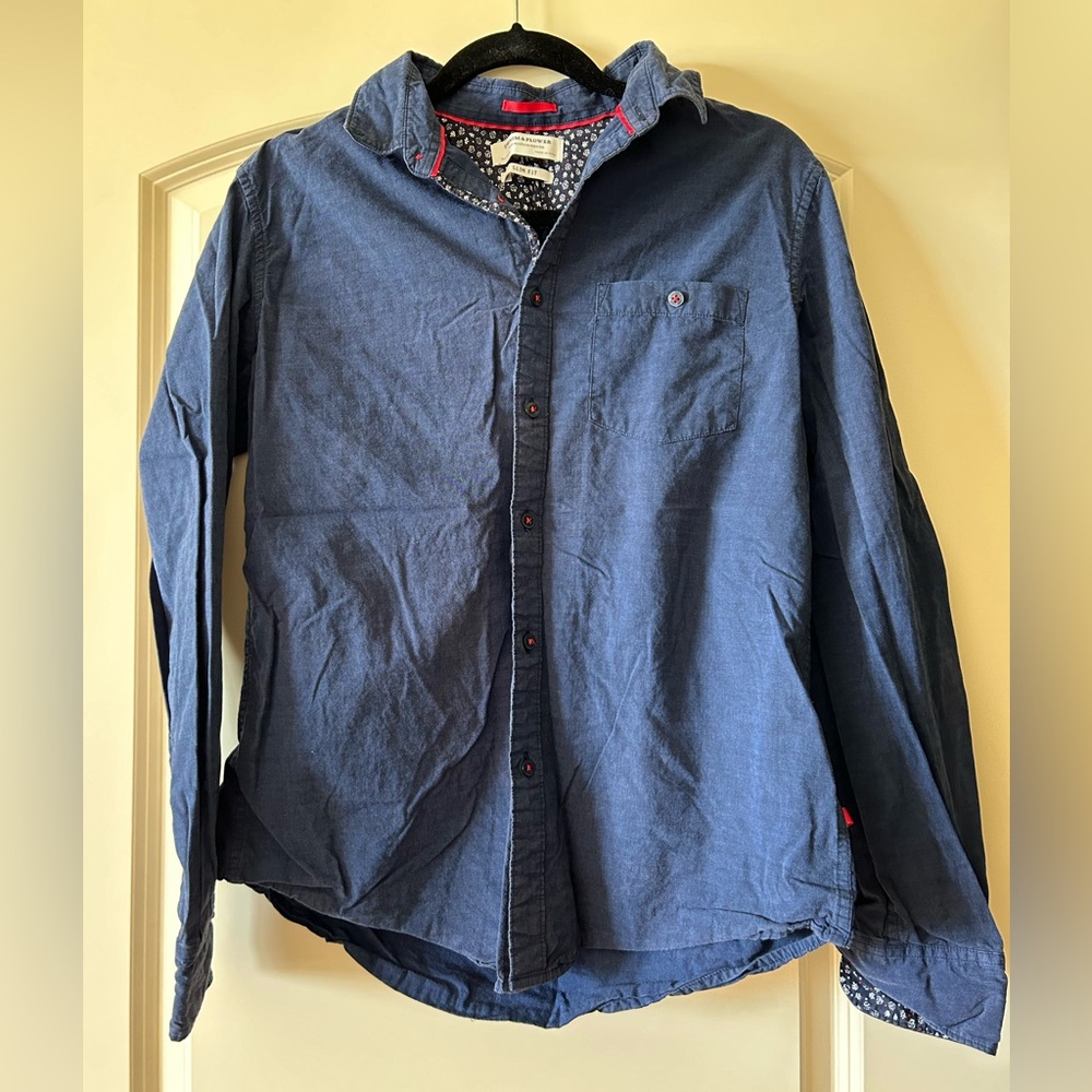 Denim & Flower Men's Dark Denim Long Sleeve Button-Up Shirt
